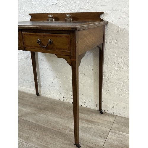 16 - An Edwardian inlaid mahogany writing desk - approx. 83cm high x 75cm wide x 51cm deep