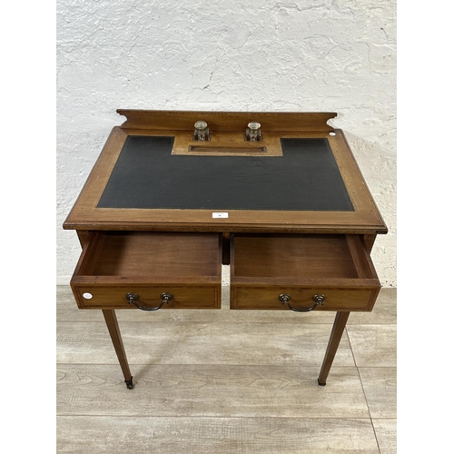 16 - An Edwardian inlaid mahogany writing desk - approx. 83cm high x 75cm wide x 51cm deep