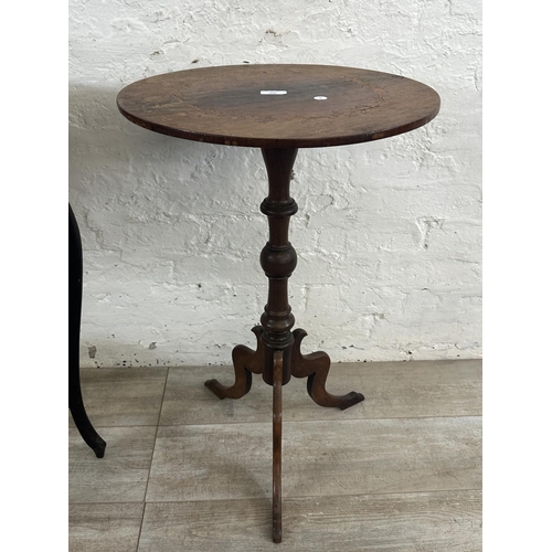 161 - Two antique occasional tables, one inlaid rosewood circular tripod pedestal - approx. 75cm high x 46... 