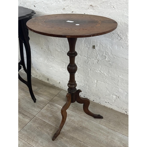 161 - Two antique occasional tables, one inlaid rosewood circular tripod pedestal - approx. 75cm high x 46... 