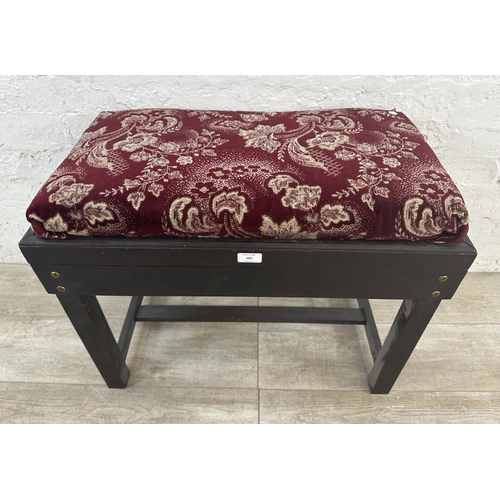 162 - A stained hardwood and floral fabric upholstered piano stool - approx. 54cm high x 70cm wide x 40cm ... 