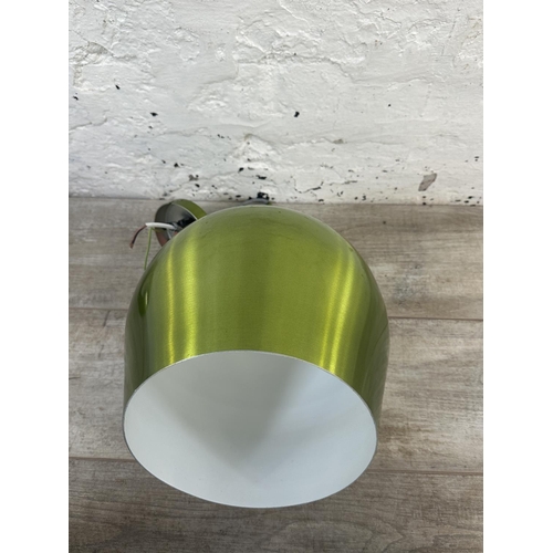 166 - Four Searchlight Electric Ltd green metal pendant light shades - largest approx. 45cm high