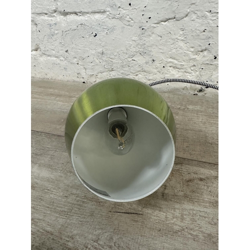 166 - Four Searchlight Electric Ltd green metal pendant light shades - largest approx. 45cm high