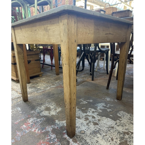 174 - An early 20th century grey painted pine farmhouse kitchen table - approx. 76cm high x 81cm square