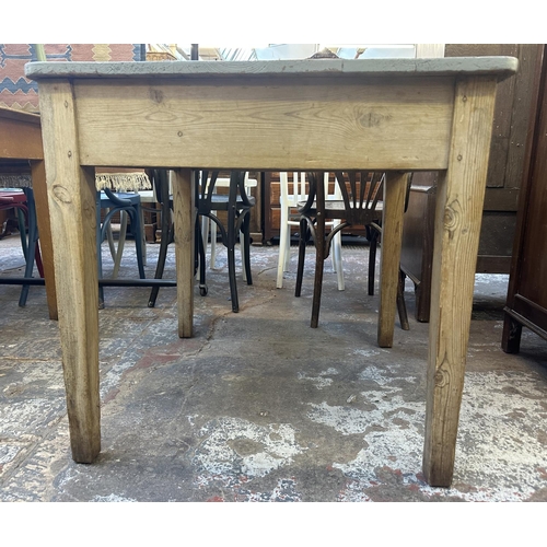 174 - An early 20th century grey painted pine farmhouse kitchen table - approx. 76cm high x 81cm square