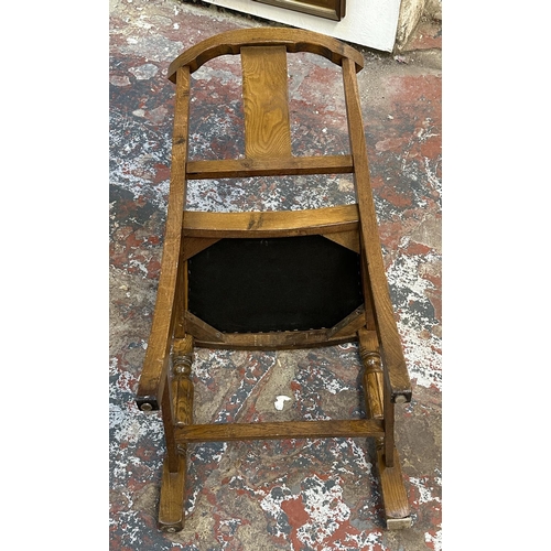 182 - Four 1930s carved oak and brown fabric upholstered dining chairs