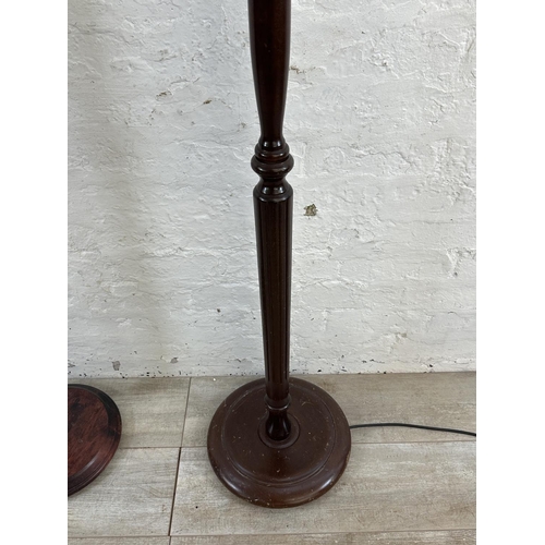 187 - Two stained beech standard lamps - approx. 159cm high including shade