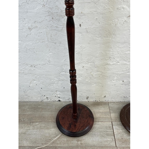 187 - Two stained beech standard lamps - approx. 159cm high including shade