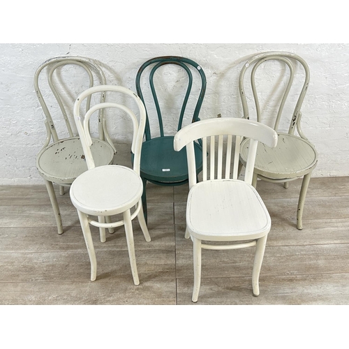 189 - Five various painted bentwood bistro dining chairs