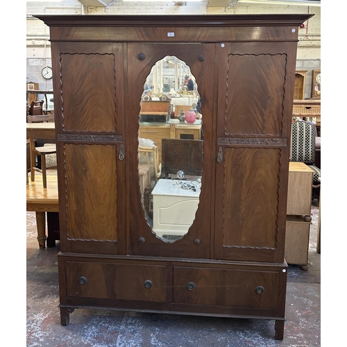 190 - An Edwardian carved mahogany double door wardrobe - approx. 206cm high x 162cm wide x 58cm deep