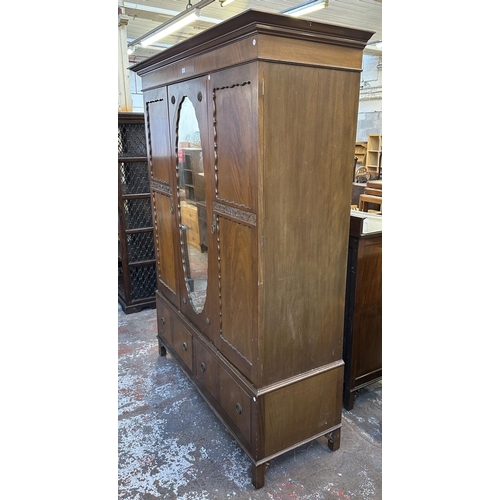 190 - An Edwardian carved mahogany double door wardrobe - approx. 206cm high x 162cm wide x 58cm deep