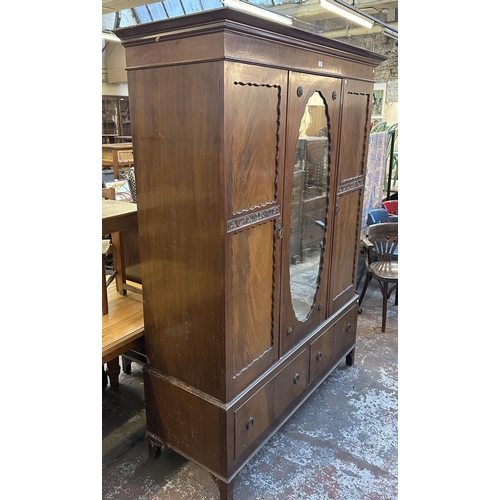 190 - An Edwardian carved mahogany double door wardrobe - approx. 206cm high x 162cm wide x 58cm deep