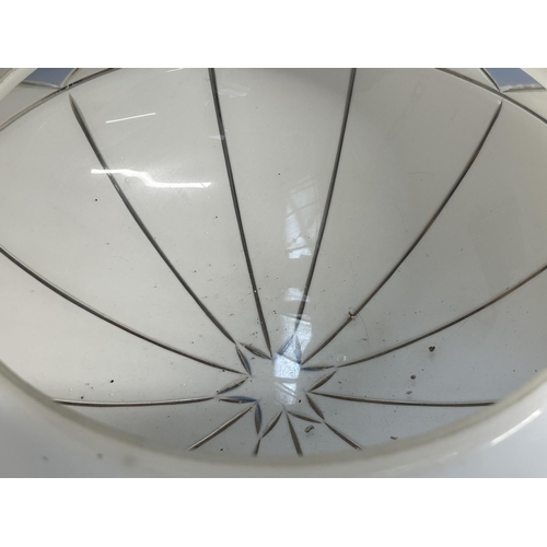 20 - An Art Deco blue painted milk glass flycatcher ceiling light shade - approx. 32cm diameter x 66cm dr... 