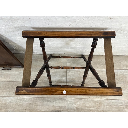 25 - A Victorian oak butler's tray on stand, numbered 8874 to stand - approx. 77cm high x 46cm wide x 66c... 