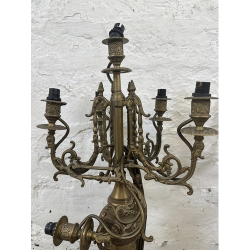 4 - A pair of Rococo style brass five branch table lamps - approx. 63cm high