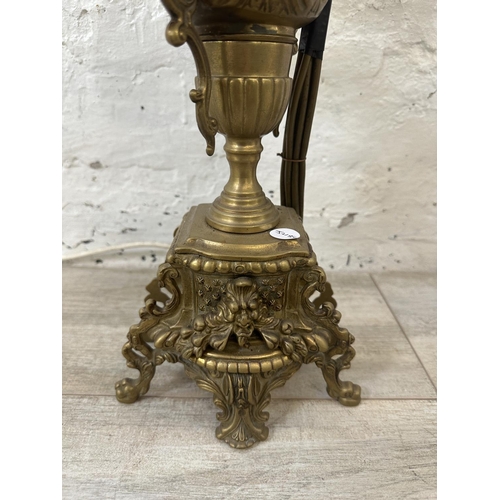 4 - A pair of Rococo style brass five branch table lamps - approx. 63cm high