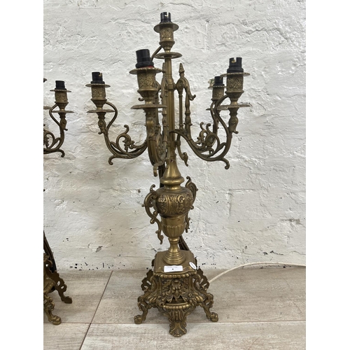 4 - A pair of Rococo style brass five branch table lamps - approx. 63cm high