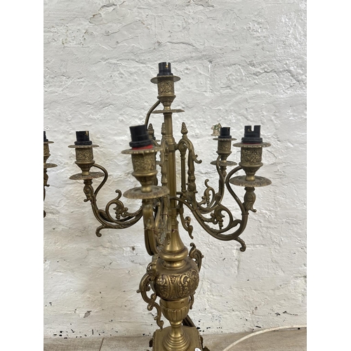 4 - A pair of Rococo style brass five branch table lamps - approx. 63cm high