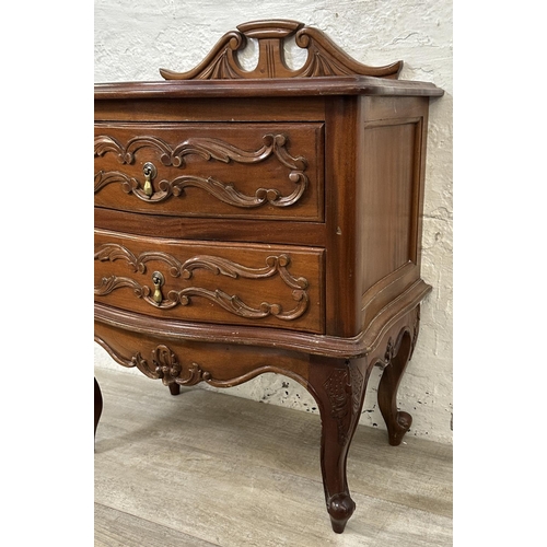 41 - A French Louis XV style carved mahogany bedside chest of drawers - approx. 72cm high x 61cm wide x 3... 