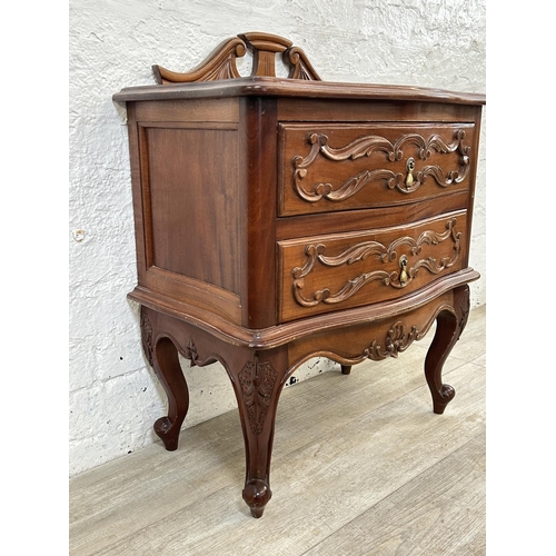 41 - A French Louis XV style carved mahogany bedside chest of drawers - approx. 72cm high x 61cm wide x 3... 