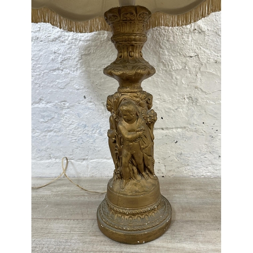 45 - A 19th century style gilded plaster table lamp - approx. 70cm high including shade