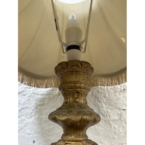 45 - A 19th century style gilded plaster table lamp - approx. 70cm high including shade