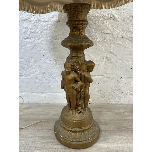 45 - A 19th century style gilded plaster table lamp - approx. 70cm high including shade