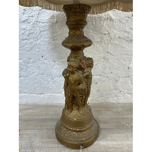 45 - A 19th century style gilded plaster table lamp - approx. 70cm high including shade