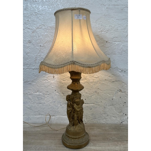 45 - A 19th century style gilded plaster table lamp - approx. 70cm high including shade