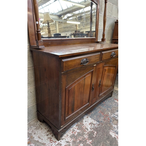 50 - An Art Nouveau carved walnut mirror back sideboard - approx. 182cm high x 135cm wide x 46cm deep