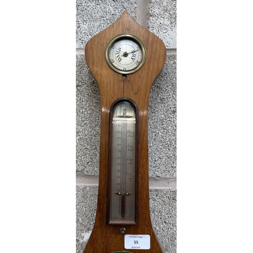 55 - A 19th century walnut cased barometer - approx. 95cm high x 27cm wide