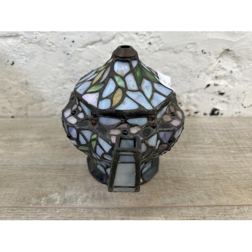 57 - A Tiffany style stained glass teapot lamp shade - approx. 18cm high