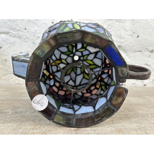 57 - A Tiffany style stained glass teapot lamp shade - approx. 18cm high