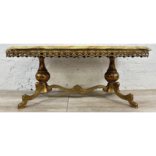 6 - A Rococo style onyx and gilt metal coffee table - approx. 44cm high x 49cm wide x 116cm long