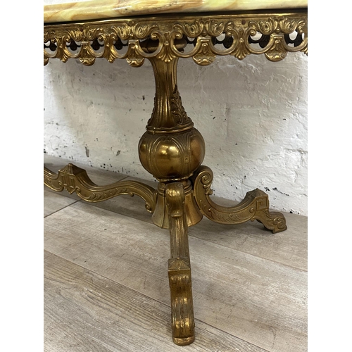 6 - A Rococo style onyx and gilt metal coffee table - approx. 44cm high x 49cm wide x 116cm long