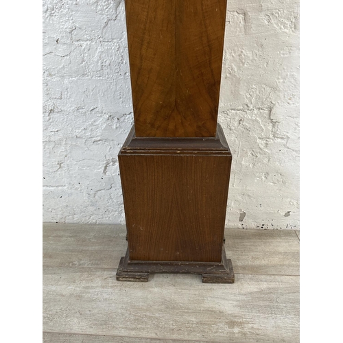 61 - An Art Deco walnut cased Westminster chime grandmother clock with key and pendulum - approx. 167cm h... 