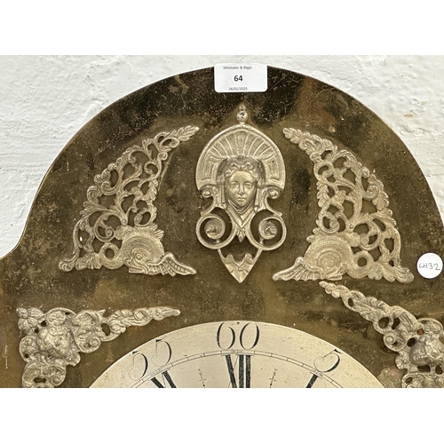 64 - A Georgian brass grandfather clock face and movement - approx. 53cm high x 38cm wide