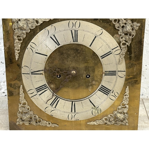 64 - A Georgian brass grandfather clock face and movement - approx. 53cm high x 38cm wide