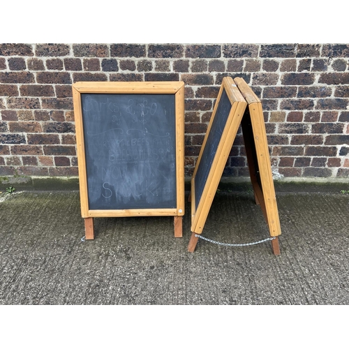 69 - Two wooden A framed double sided chalkboards - approx. 92cm high x 63cm wide x 52cm deep