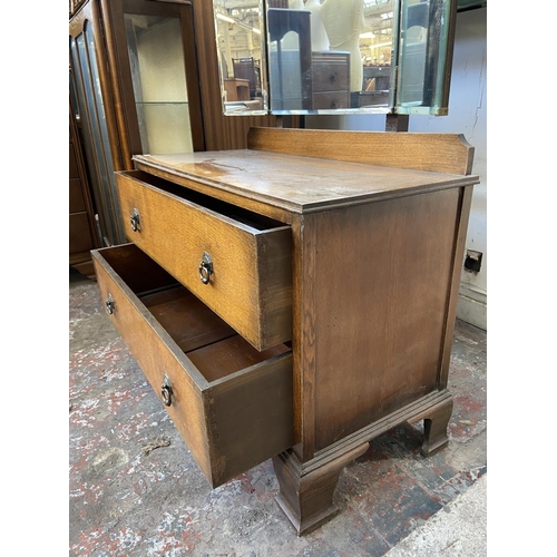 71 - A 1930s oak dressing chest - approx. 150cm high including mirror x 92cm wide x 43cm deep