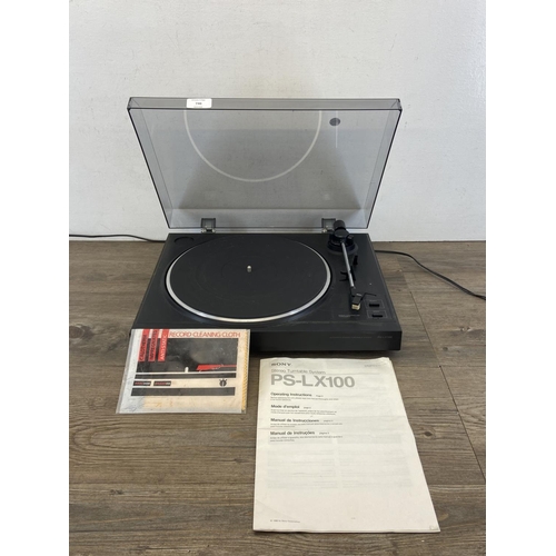 746 - A Sony PS-LX100 two speed servo controlled stereo turntable with instruction manual and record clean... 