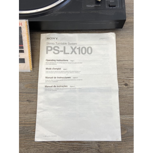 746 - A Sony PS-LX100 two speed servo controlled stereo turntable with instruction manual and record clean... 