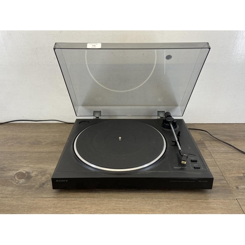 746 - A Sony PS-LX100 two speed servo controlled stereo turntable with instruction manual and record clean... 