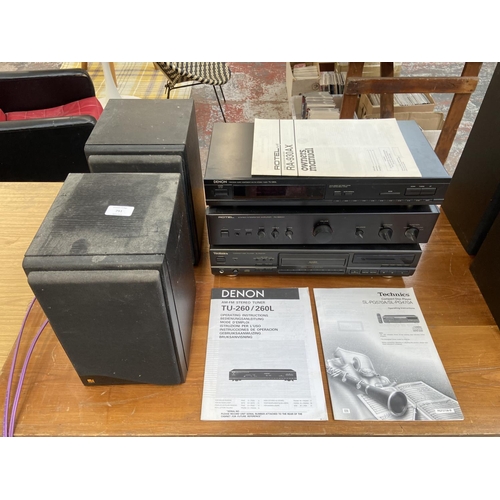 751 - Four items of hi-fi, one Denon TU-260L two band tuner, one Rotell RA-930AX integrated amplifier, one... 