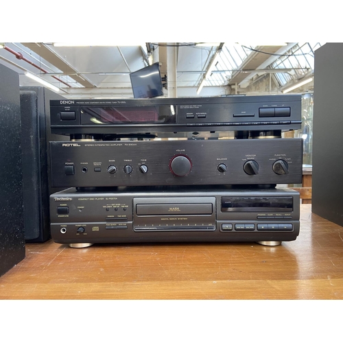 751 - Four items of hi-fi, one Denon TU-260L two band tuner, one Rotell RA-930AX integrated amplifier, one... 