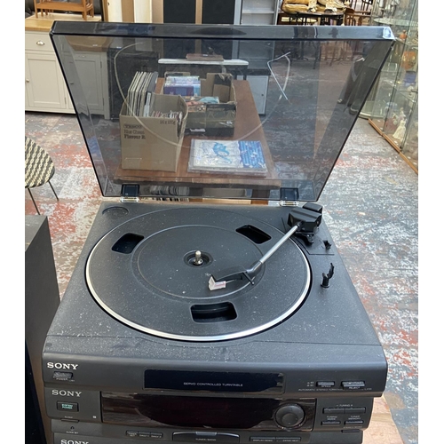 752 - A Sony RBT-N255 stereo hi-fi system comprising two speed turntable, tuner, amplifier, twin Dolby cas... 