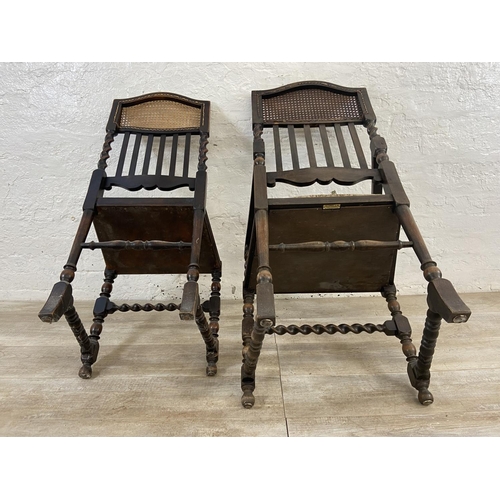 76 - Four early 20th century beech barley twist dining chairs with cane backs and tapestry seats