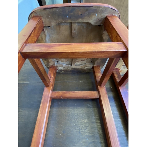 79 - Two mid 20th century stained beech and white vinyl stools - approx. 53cm high x 32cm wide x 32cm dee... 