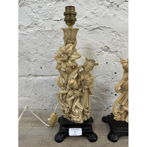 9 - A pair of mid 20th century Oriental style resin table lamps by A. Santini - approx. 36cm high