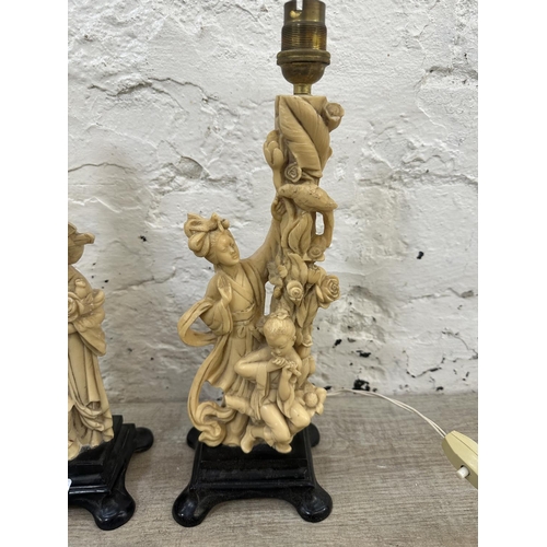 9 - A pair of mid 20th century Oriental style resin table lamps by A. Santini - approx. 36cm high